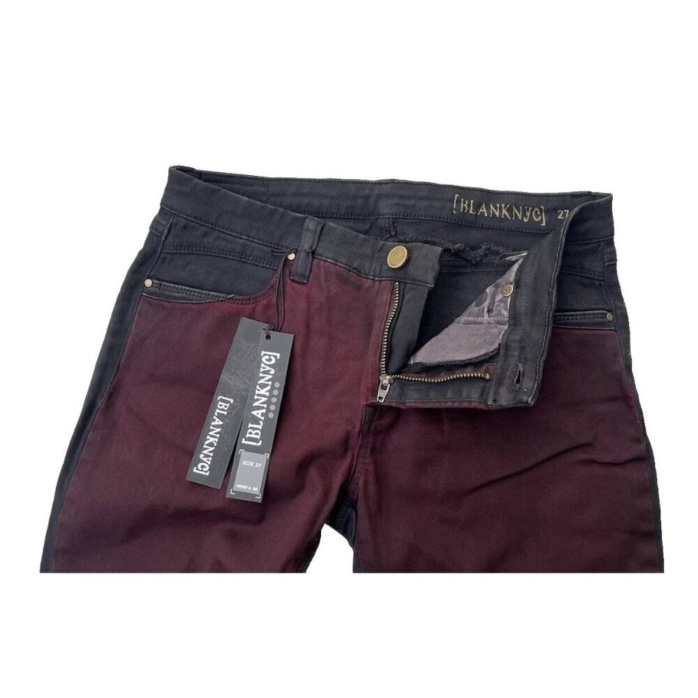 Blank NYC Women's Black Color Block Burgundy Denim Skinny Jeans Size 27 - Picture 7 of 12